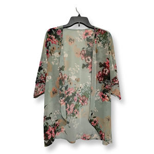 Unbranded Cover Up Shrug Womens Green Pink Floral 3/4 Sleeve Sheer Fly Away M+